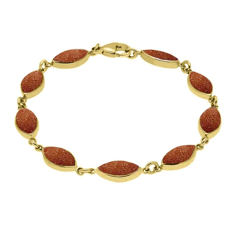 9ct Yellow Gold Brown Goldstone Marquise Bracelet