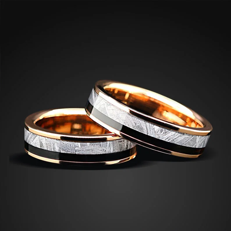 Men's tungsten carbide rings with a brushed textureMeteorite Wedding Bands | Rose gold plated Tungsten Ring for Women | Muonionalusta Meteorite Wedding Bands for Him & Her Men's tungsten carbide rings with a brushed textureMeteorite Wedding Bands | Rose gold plated Tungsten Ring for Women | Muonionalusta Meteorite Wedding Bands for Him & Her