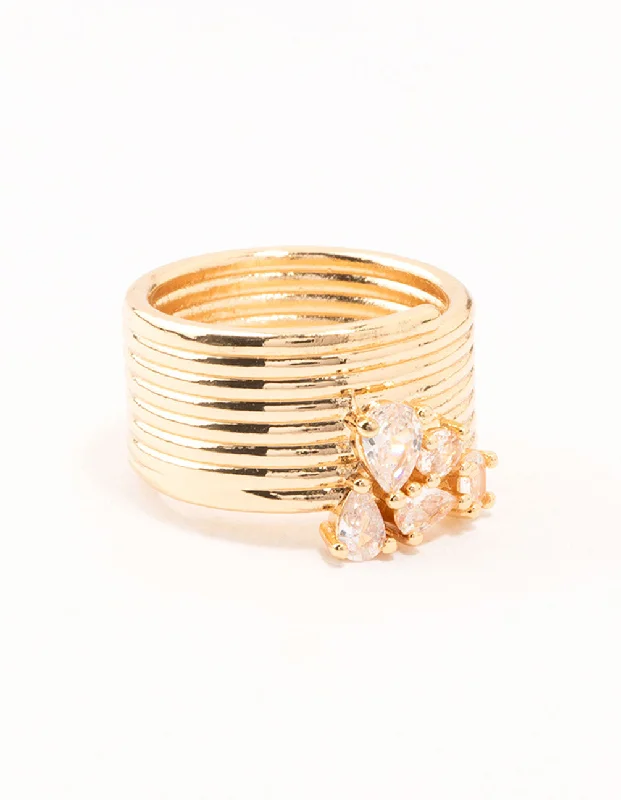 Rhinestone - Embellished Fashion Rings in Silver - Tone Metal for a Glamorous TouchGold Plated Crystal Mixed Cluster Spiral Ring