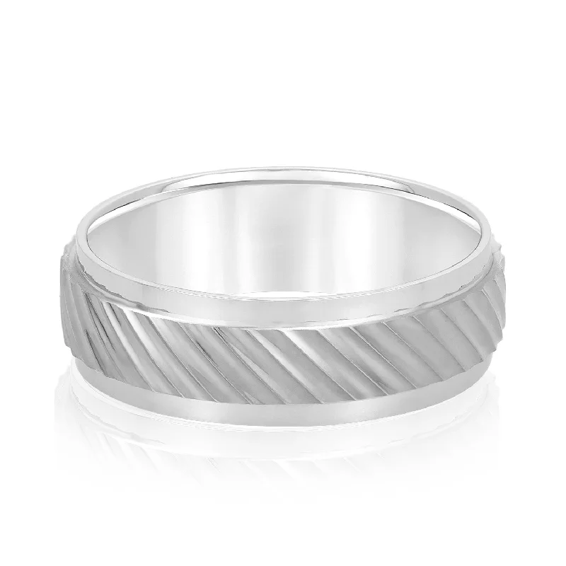 Men's multi - colored gemstone rings for a vibrant styleSlanting Lines Pattern Men's Band Men's multi - colored gemstone rings for a vibrant styleSlanting Lines Pattern Men's Band