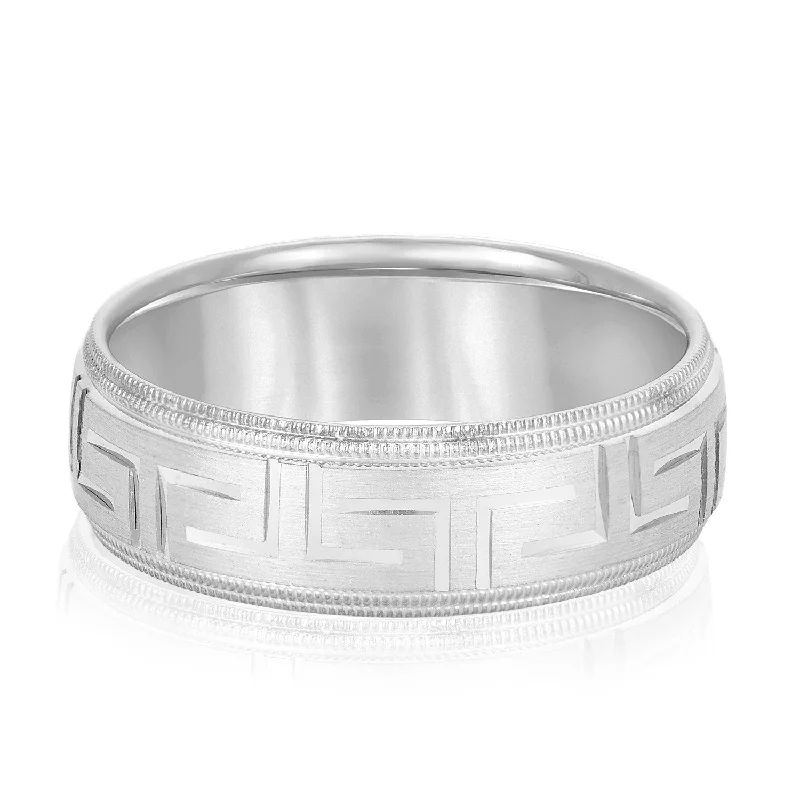 Men's Damascus - steel rings with a unique patternMen's Greek Key Design Band with Double Milgrain Edge Men's Damascus - steel rings with a unique patternMen's Greek Key Design Band with Double Milgrain Edge