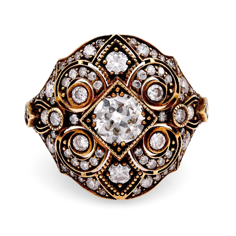 Asscher - cut diamond engagement ring with a pavé - set eternity band in platinum18k Yellow Gold Diamond Bombe Ring Asscher - cut diamond engagement ring with a pavé - set eternity band in platinum18k Yellow Gold Diamond Bombe Ring