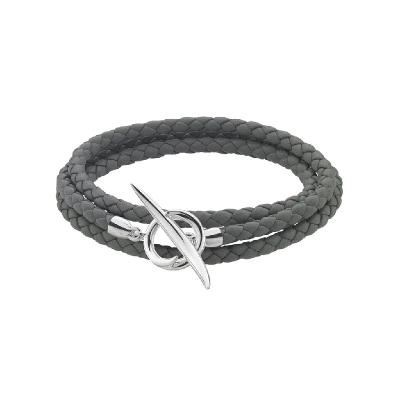 Shaun Leane Quill Sterling Silver Grey Leather Wrap Bracelet
