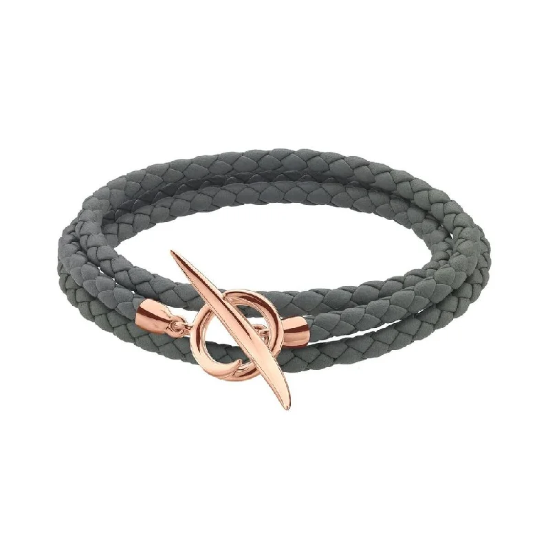 Shaun Leane Quill Rose Gold Vermeil Grey Leather Wrap Bracelet