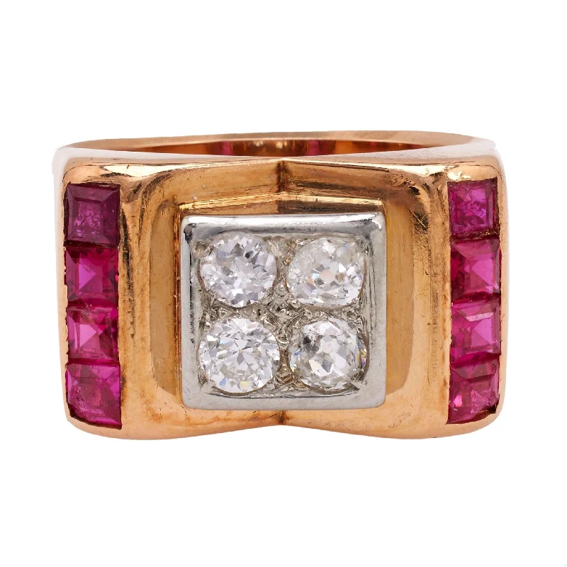 Opal and diamond engagement ring in a contemporary silver band with black - rhodium accentsRetro French Diamond and Ruby 18k Two Tone Gold Tank Ring Opal and diamond engagement ring in a contemporary silver band with black - rhodium accentsRetro French Diamond and Ruby 18k Two Tone Gold Tank Ring