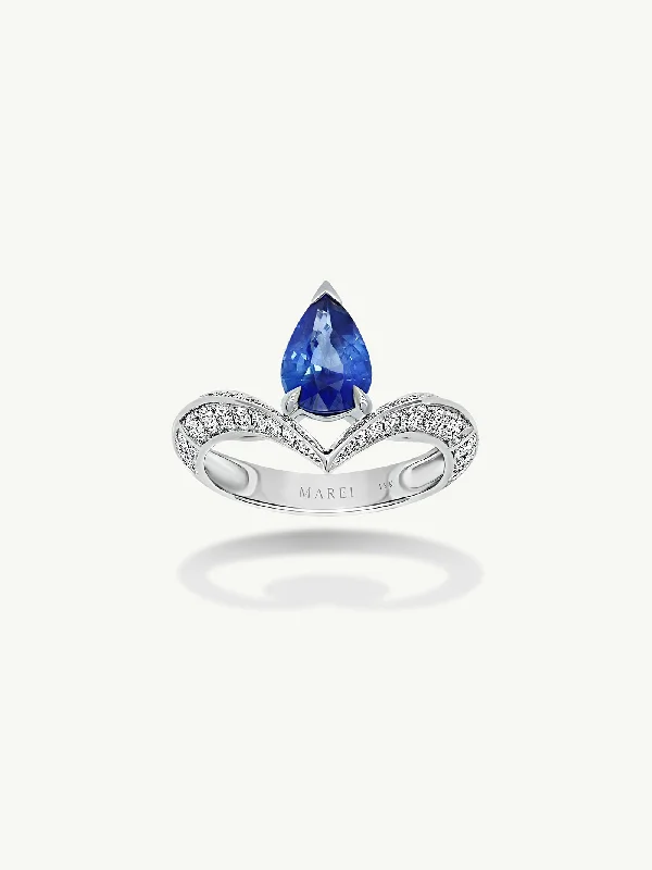 Women's Rings with Birthstones for a Personalized TouchDorian Floating Teardrop-Shaped Cornflower Blue Ceylon Sapphire Engagement Ring In 18K White Gold Women's Rings with Birthstones for a Personalized TouchDorian Floating Teardrop-Shaped Cornflower Blue Ceylon Sapphire Engagement Ring In 18K White Gold