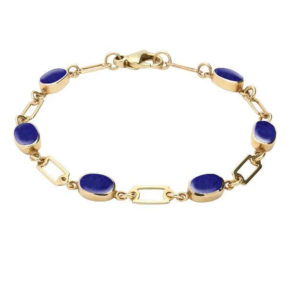 9ct Yellow Gold Lapis Lazuli Oval Linked Bracelet