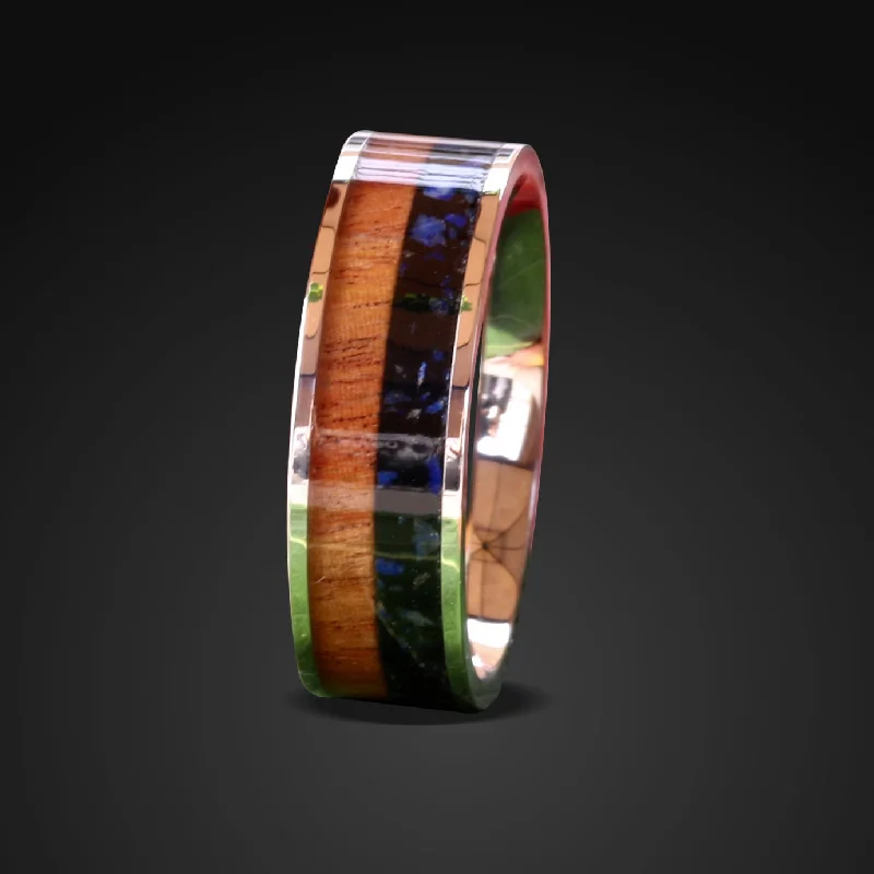 Men's lightweight rings for all - day comfortLapis Lazuli Wedding Band Koa Wood Ring Men's lightweight rings for all - day comfortLapis Lazuli Wedding Band Koa Wood Ring