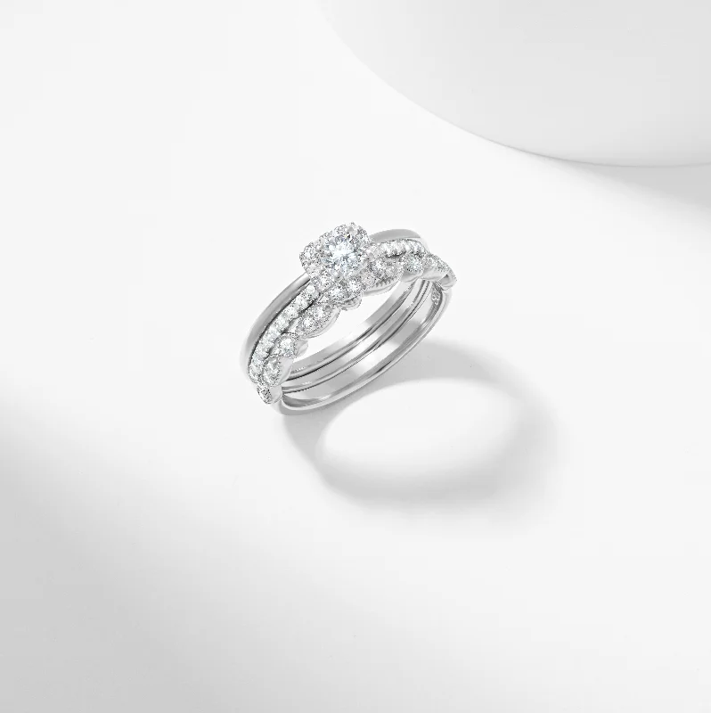 Vintage - style engagement ring with filigree details and sapphire accents in 14K yellow goldCushion Cut Diamond Halo Bridal Set 1.0tdw Vintage - style engagement ring with filigree details and sapphire accents in 14K yellow goldCushion Cut Diamond Halo Bridal Set 1.0tdw