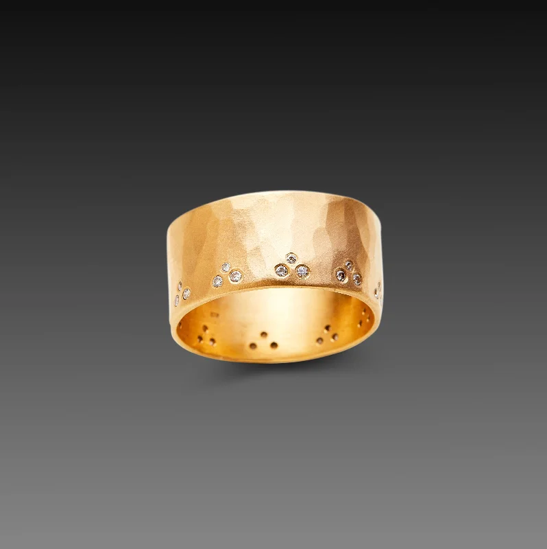 Men's tribal - print rings for a unique aestheticWide Hammered Band with Diamond Trios Men's tribal - print rings for a unique aestheticWide Hammered Band with Diamond Trios