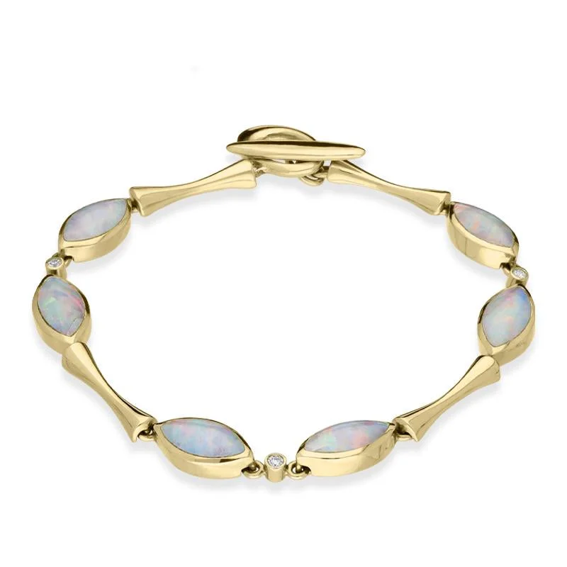 18ct Yellow Gold Opal Diamond Marquise Link Bracelet