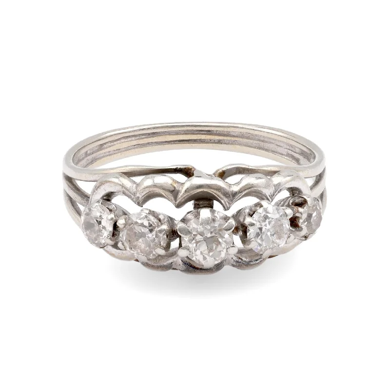 Heart - shaped diamond engagement ring with a hidden halo in 14K rose goldFrench Belle Epoque 5 Stone Diamond White Gold Ring Heart - shaped diamond engagement ring with a hidden halo in 14K rose goldFrench Belle Epoque 5 Stone Diamond White Gold Ring