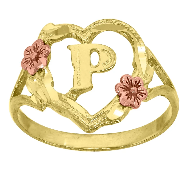 Bangle - Style Fashion Rings in Rose - Gold - Plated Aluminum with Etched PatternsKeene Jewelers 10kt Two-tone Gold Womens DC Textured Initial Letter P Heart Band Ring Bangle - Style Fashion Rings in Rose - Gold - Plated Aluminum with Etched PatternsKeene Jewelers 10kt Two-tone Gold Womens DC Textured Initial Letter P Heart Band Ring