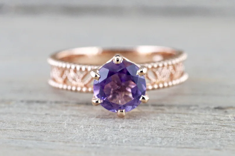 Men's two - tone rings combining silver and gold14k Rose Gold Round Purple Amethyst Ring Vintage Floral Milgrain Vines Anniversary Engagement Wedding Ring Band Men's two - tone rings combining silver and gold14k Rose Gold Round Purple Amethyst Ring Vintage Floral Milgrain Vines Anniversary Engagement Wedding Ring Band