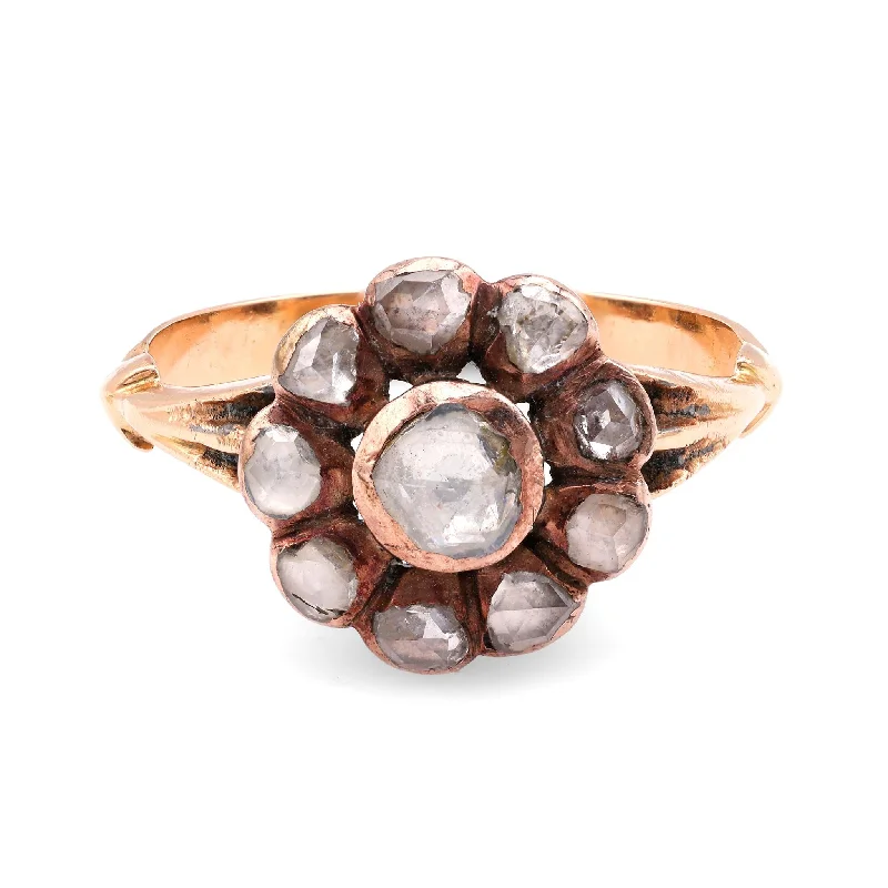 Marquise - cut diamond engagement ring with a split - shank band in platinumAntique Rose Cut Diamond 14K Rose Gold Cluster Ring Marquise - cut diamond engagement ring with a split - shank band in platinumAntique Rose Cut Diamond 14K Rose Gold Cluster Ring