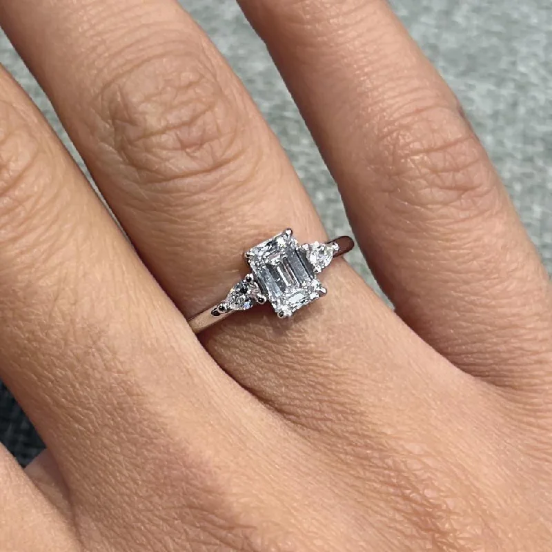 Men's Amethyst Engagement Rings in Sterling Silver with a Contemporary Geometric Setting1.25 Carat Three Stone Emerald Shape Moissanite Engagement Ring