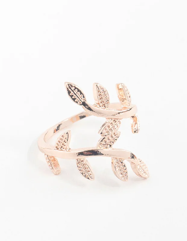 Open - Band Fashion Rings in Sterling Silver with Gemstone InlaysRose Gold Leaf Double Band Ring Open - Band Fashion Rings in Sterling Silver with Gemstone InlaysRose Gold Leaf Double Band Ring