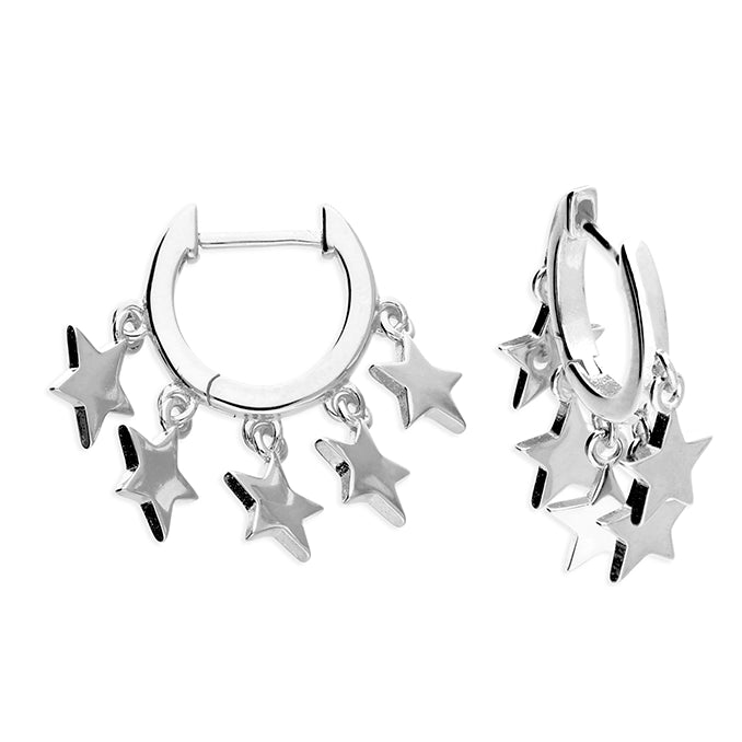 Vintage hoop earringsSterling Silver Multi-Star Huggie Hoop Earrings