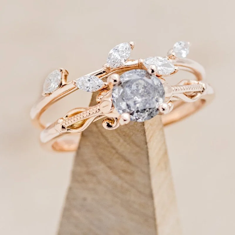 Men's Ruby Engagement Rings in Rose Gold with a Solitaire Design for a Romantic Gesture"ROSEMARY" - ENGAGEMENT RING WITH FLORAL DIAMOND STACKING BAND - MOUNTING ONLY - SELECT YOUR OWN STONE Men's Ruby Engagement Rings in Rose Gold with a Solitaire Design for a Romantic Gesture"ROSEMARY" - ENGAGEMENT RING WITH FLORAL DIAMOND STACKING BAND - MOUNTING ONLY - SELECT YOUR OWN STONE