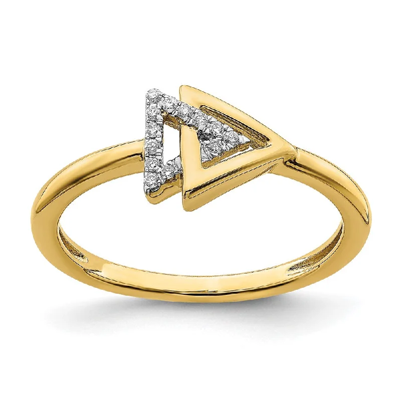 14k Yellow Gold Polished Double Triangle Diamond Ring