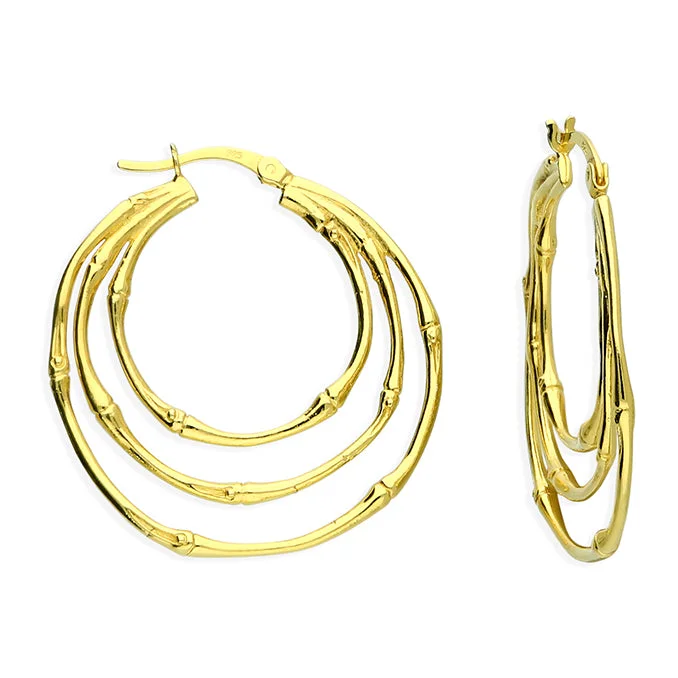 Statement hoop earrings18ct Gold Plated Silver Triple Bamboo Style Hoop Earrings