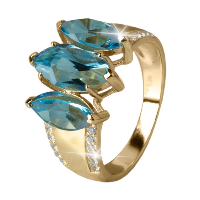 Minimalist Women's Rings with a Single Pearl in 14K Gold - Plated BandsBlue Topaz Marquise Trilogy Ring Minimalist Women's Rings with a Single Pearl in 14K Gold - Plated BandsBlue Topaz Marquise Trilogy Ring