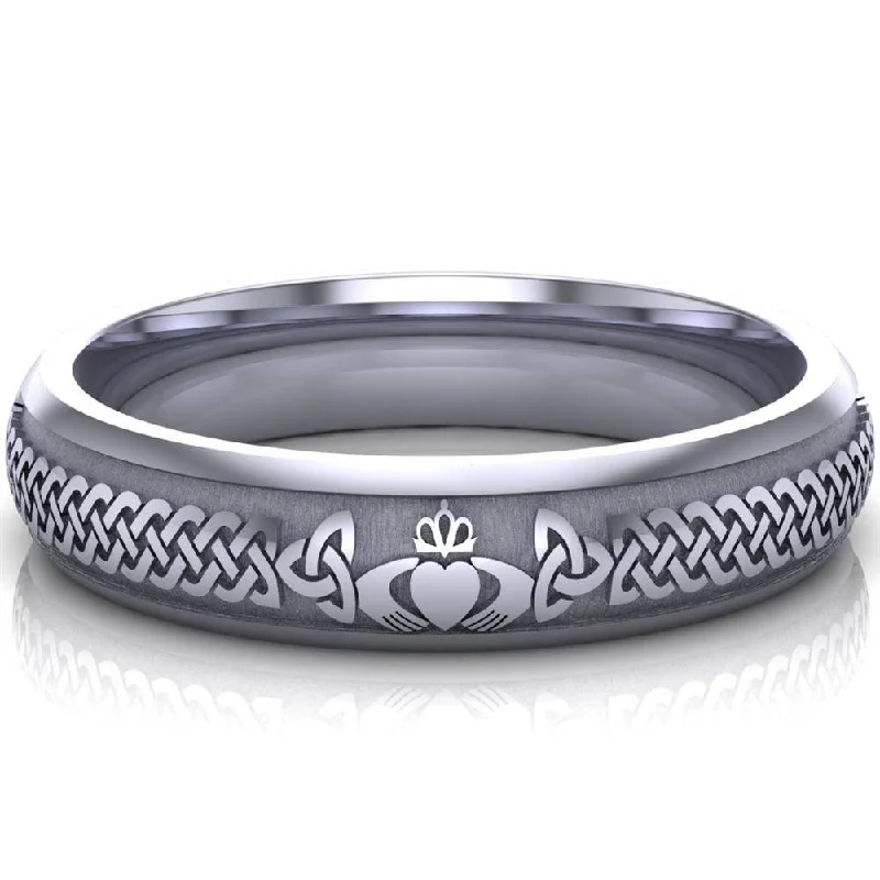 Men's meteorite - inlay rings for a cosmic touchCladdagh Wedding Ring UCL1-14W5M - 10K/14K/18K White Gold Men's meteorite - inlay rings for a cosmic touchCladdagh Wedding Ring UCL1-14W5M - 10K/14K/18K White Gold