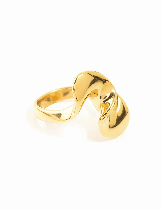 Vintage - Reproduction Fashion Rings in Bronze with Cameo - Style MedallionsWaterproof Gold Plated Stainless Steel Elongated Ribbon Ring Vintage - Reproduction Fashion Rings in Bronze with Cameo - Style MedallionsWaterproof Gold Plated Stainless Steel Elongated Ribbon Ring