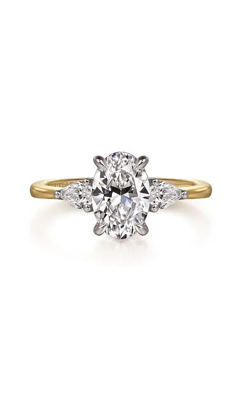 14K White-Yellow Gold Oval Three Stone Diamond Engagement Ring G14897