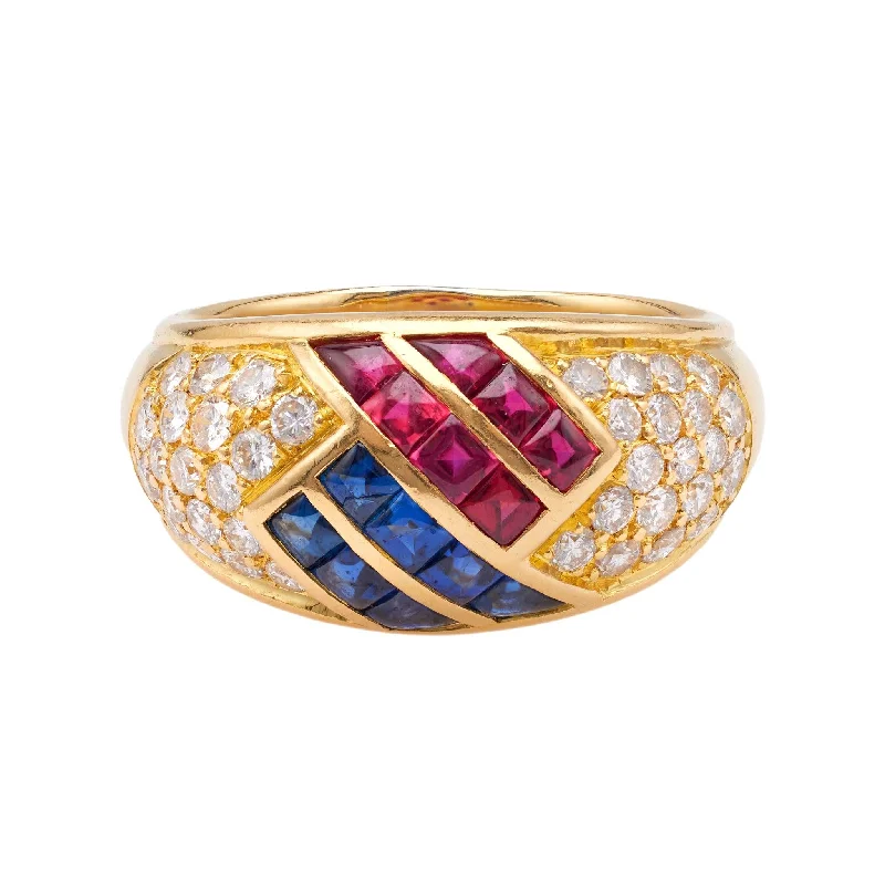 Heart - shaped diamond engagement ring with a hidden halo in 14K rose goldVintage Mauboussin French Ruby, Sapphire, and Diamond 18k Yellow Gold Dome Ring Heart - shaped diamond engagement ring with a hidden halo in 14K rose goldVintage Mauboussin French Ruby, Sapphire, and Diamond 18k Yellow Gold Dome Ring