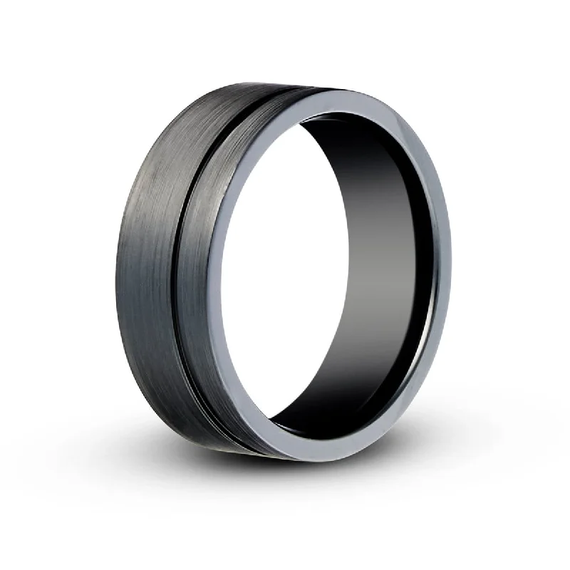 Men's stainless - steel promise rings with a matte finishMen’s Offset Channel Black Zirconium Ring Men's stainless - steel promise rings with a matte finishMen’s Offset Channel Black Zirconium Ring