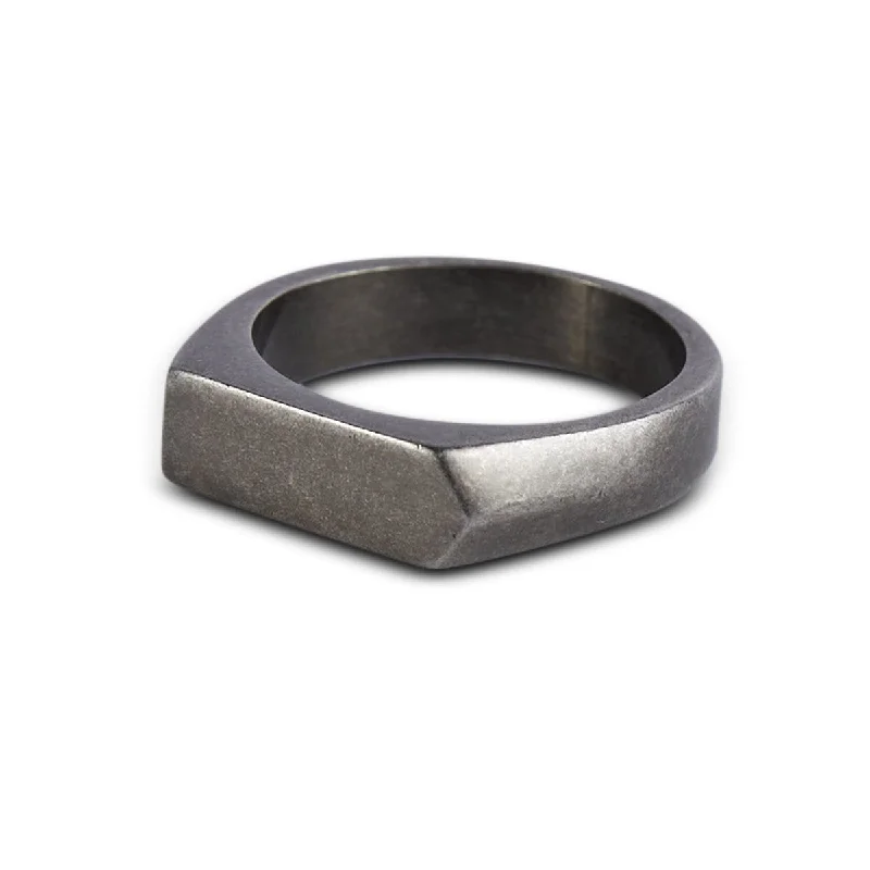 Men's tribal - print rings for a unique aestheticGunmetal Bar Signet Ring