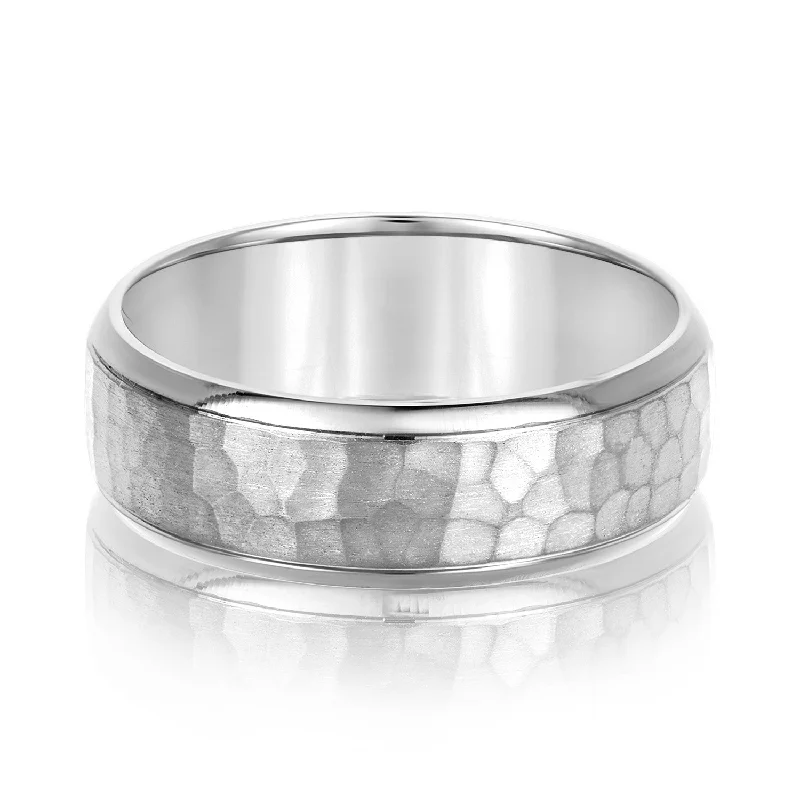 Men's polished brass rings with a warm glowMen’s Hammered Domed Bevered Wedding Band Men's polished brass rings with a warm glowMen’s Hammered Domed Bevered Wedding Band