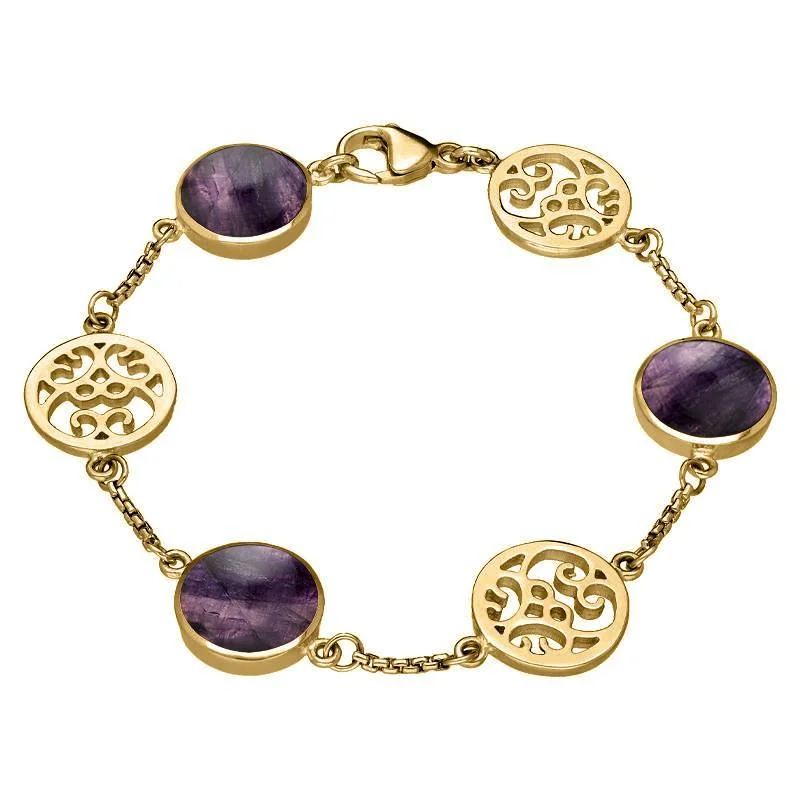 9ct Yellow Gold Blue John Flore Filigree Bracelet