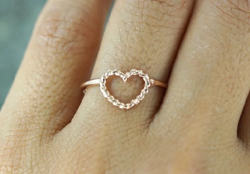 Men's shock - resistant rings for durability14k Rose Gold Twist Rope Open Heart Anniversart Promise Love Ring Band Men's shock - resistant rings for durability14k Rose Gold Twist Rope Open Heart Anniversart Promise Love Ring Band