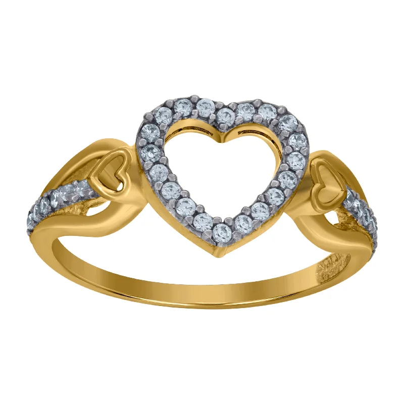 Open - Band Fashion Rings in Sterling Silver with Gemstone InlaysKeene Jewelers 10kt Gold Womens Two-tone CZ Heart Band Ring Open - Band Fashion Rings in Sterling Silver with Gemstone InlaysKeene Jewelers 10kt Gold Womens Two-tone CZ Heart Band Ring