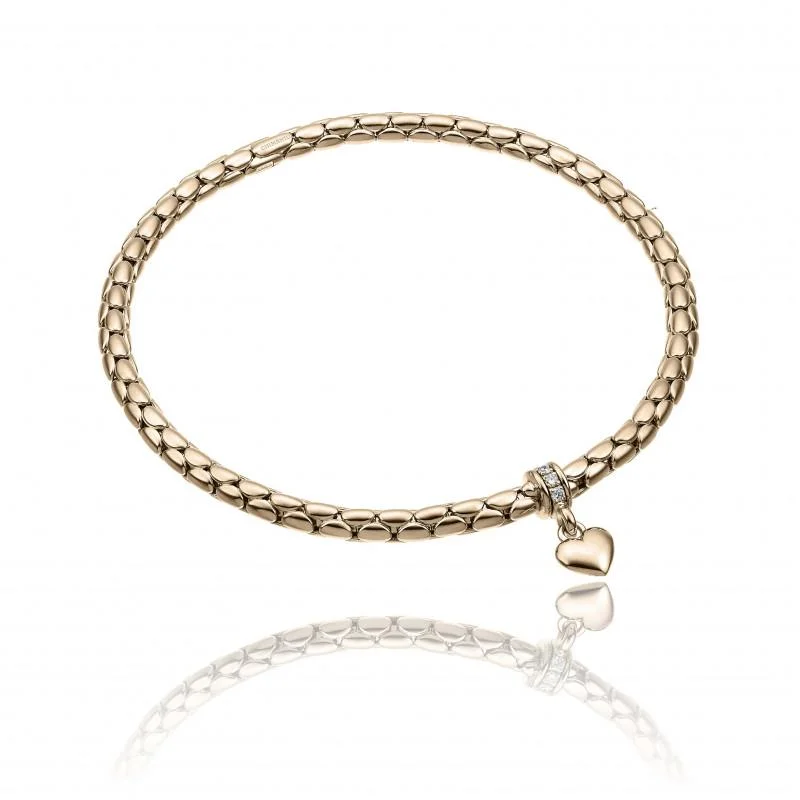 Chimento Stretch Charm 18ct Rose Gold Diamond Heart Charm Bracelet