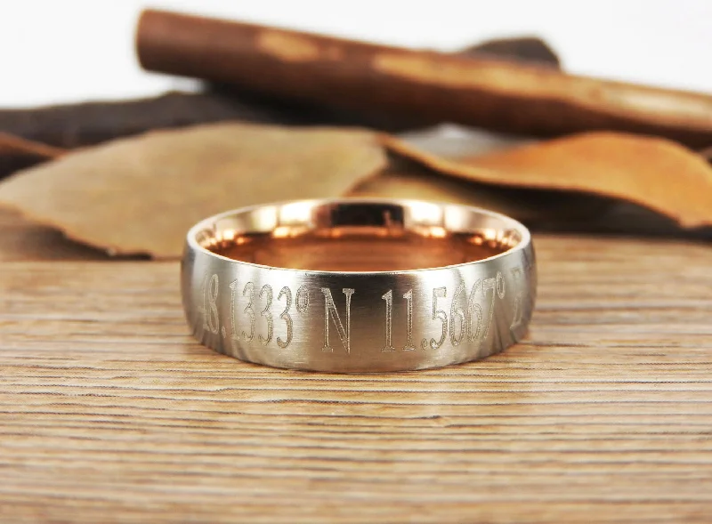 Men's Damascus - steel rings with a unique patternLatitude Longitude Ring, Coordinate Ring, Longitude Latitude, Personalized Ring, Personalized Jewelry,ring coordinates Men's Damascus - steel rings with a unique patternLatitude Longitude Ring, Coordinate Ring, Longitude Latitude, Personalized Ring, Personalized Jewelry,ring coordinates