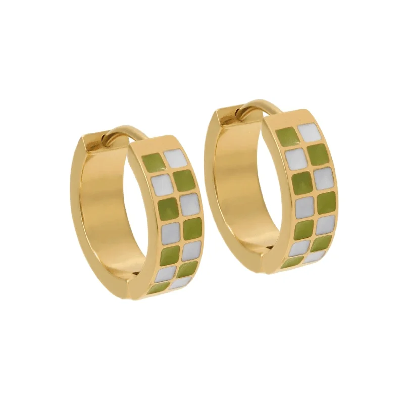 Huggie hoop earringsGreen Checker Titanium Hoops