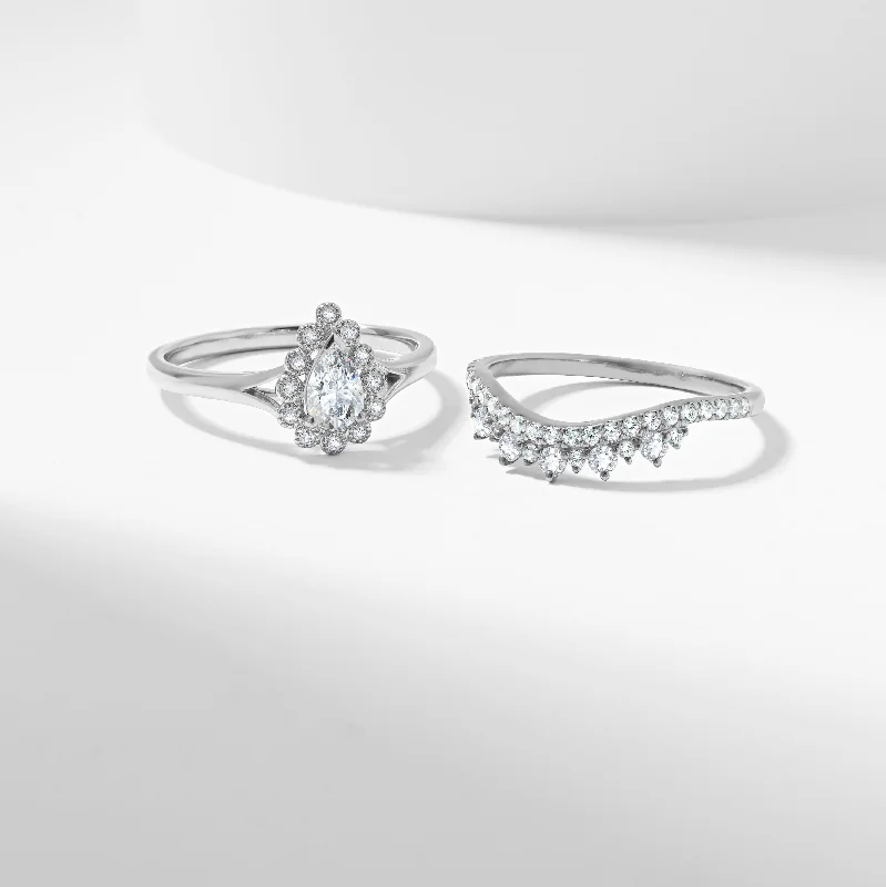 Pink diamond engagement ring in a rose - gold band with white - gold accentsGold Pear Diamond Halo Tiara Bridal Set 0.9tdw Pink diamond engagement ring in a rose - gold band with white - gold accentsGold Pear Diamond Halo Tiara Bridal Set 0.9tdw