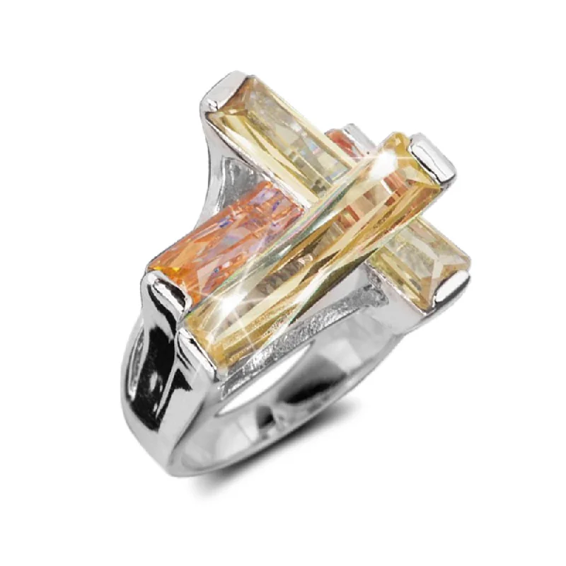 Enamel - Coated Women's Rings in Bright, Bold ColorsChampagne Contemporary Cross Ring Enamel - Coated Women's Rings in Bright, Bold ColorsChampagne Contemporary Cross Ring