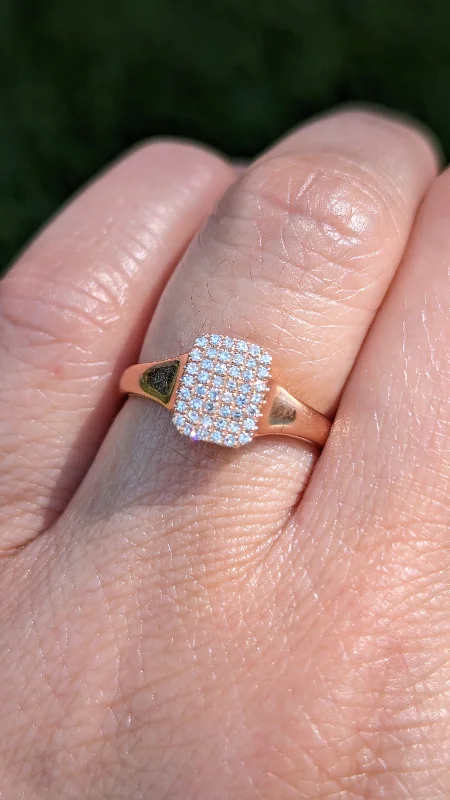 Men's laser - engraved rings with custom messages14k Gold Pave Signet Diamond Rectangle Ring Men's laser - engraved rings with custom messages14k Gold Pave Signet Diamond Rectangle Ring