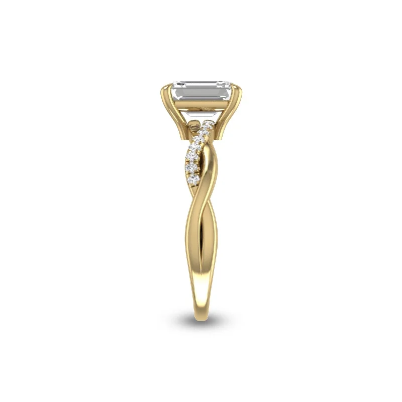 Marquee Agatha Twisted Pave Ring with IGI Certified 2 Carat Lab-Grown Emerald Cut Diamond in 14K Yellow Gold Marquee Agatha Twisted Pave Ring with IGI Certified 2 Carat Lab-Grown Emerald Cut Diamond in 14K Yellow Gold