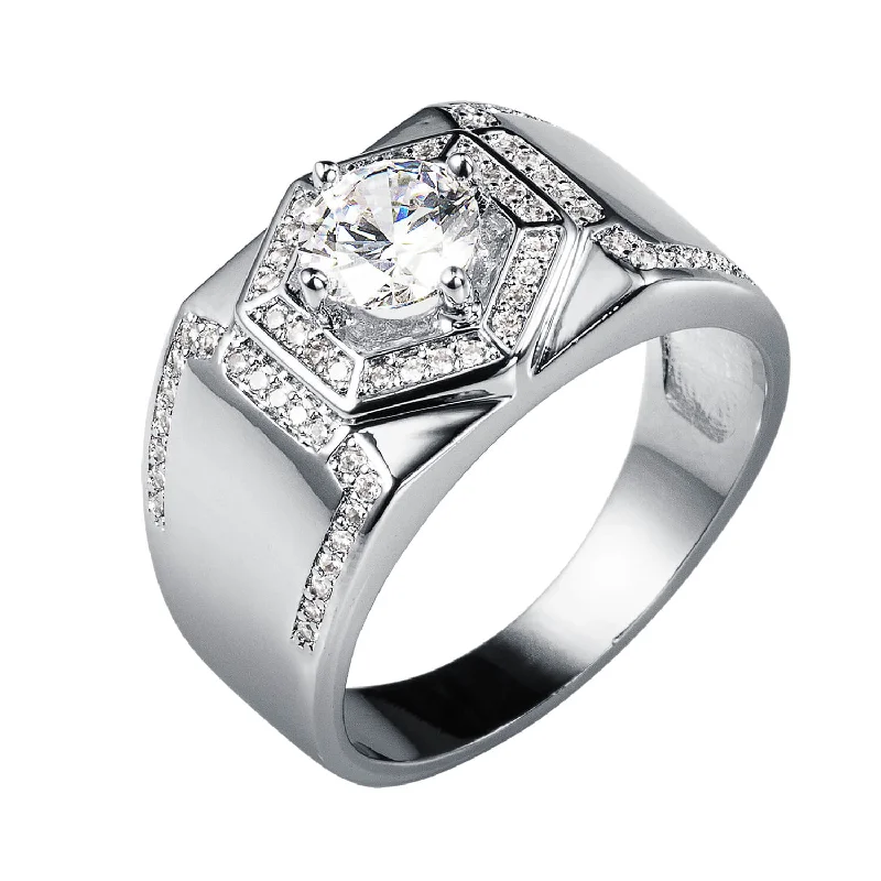 Engagement - Inspired Women's Rings with a Halo of Small DiamondsRefined Legacy Rhodium Ring Engagement - Inspired Women's Rings with a Halo of Small DiamondsRefined Legacy Rhodium Ring
