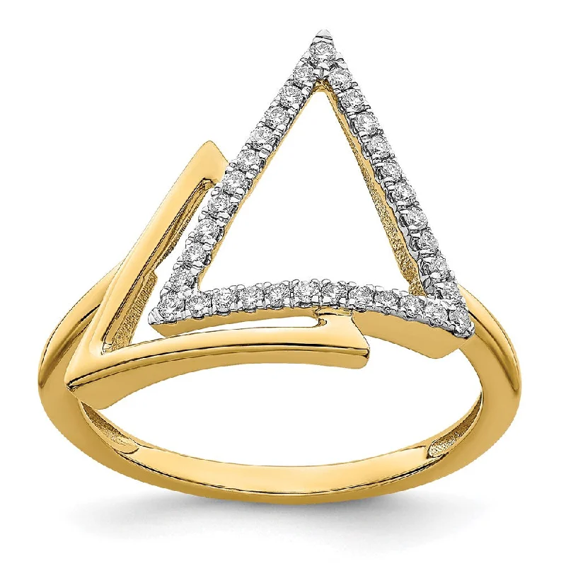 14k Yellow Gold Polished Double Triangle Diamond Ring