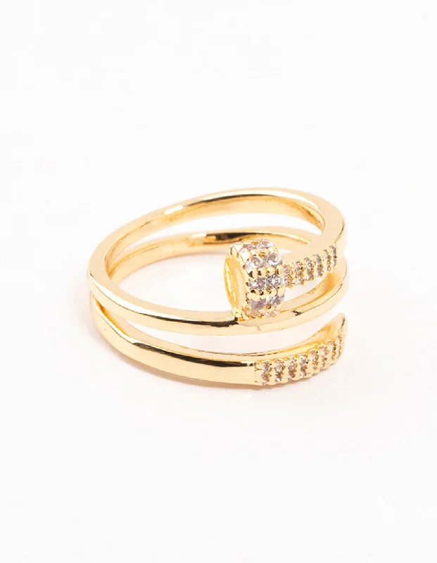 Knuckle - Duster Fashion Rings in Black - Plated Metal with Spike DetailsGold Plated Cubic Zirconia Nail Wrapped Ring Knuckle - Duster Fashion Rings in Black - Plated Metal with Spike DetailsGold Plated Cubic Zirconia Nail Wrapped Ring