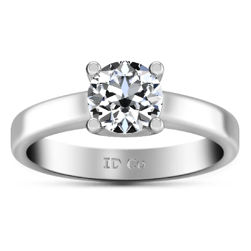 Engagement - Inspired Women's Rings with a Halo of Small DiamondsRound Diamond Solitaire Engagement Ring Amira 14K White Gold Engagement - Inspired Women's Rings with a Halo of Small DiamondsRound Diamond Solitaire Engagement Ring Amira 14K White Gold