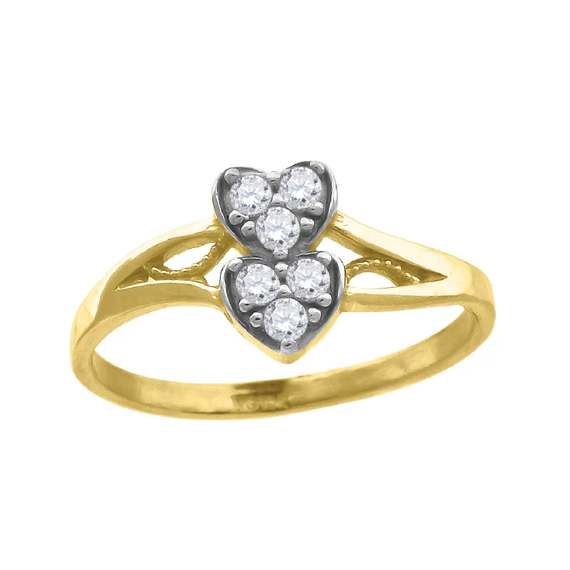 Magnetic Fashion Rings in Stainless Steel with a Modern, Interlocking DesignKeene Jewelers 10kt Gold Womens Two-tone CZ Double Heart Band Ring