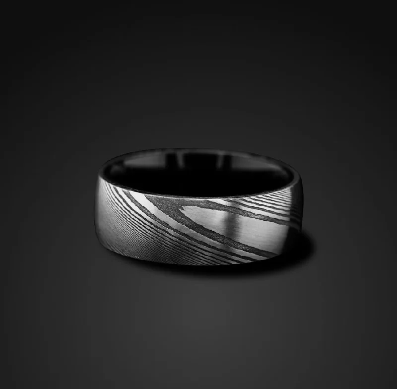 Men's two - tone rings combining silver and goldDamascus Steel Ring Wedding Band 8mm Men's two - tone rings combining silver and goldDamascus Steel Ring Wedding Band 8mm