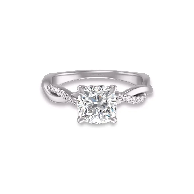 Marquee Agatha Twisted Pave Ring with IGI Certified 2.50 Carat Lab-Grown Cushion Cut Diamond in 14K White Gold Marquee Agatha Twisted Pave Ring with IGI Certified 2.50 Carat Lab-Grown Cushion Cut Diamond in 14K White Gold